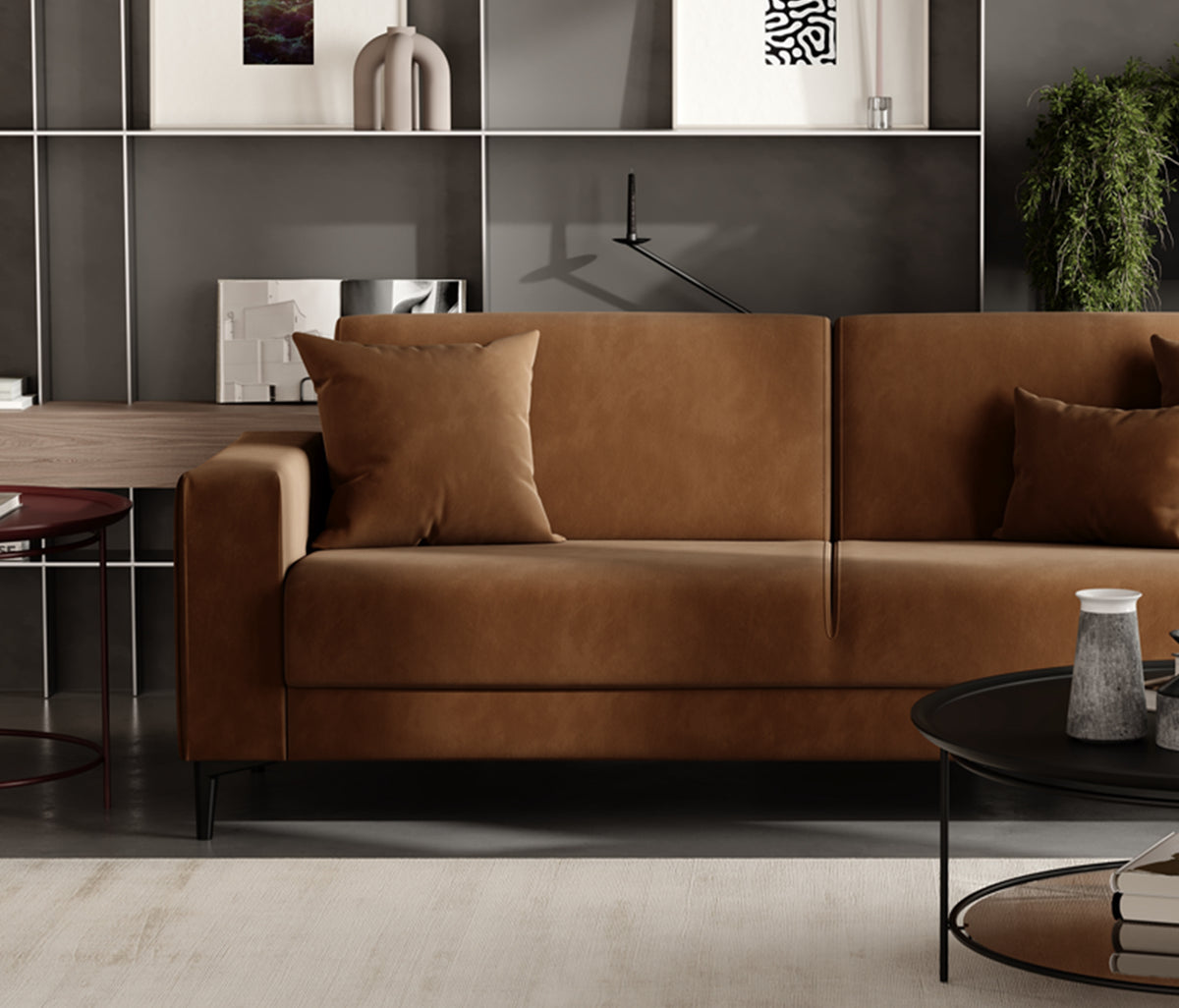 Briza Plus 3-zitsbank met Slaapfunctie Fluweel Roodbruin - foto 4