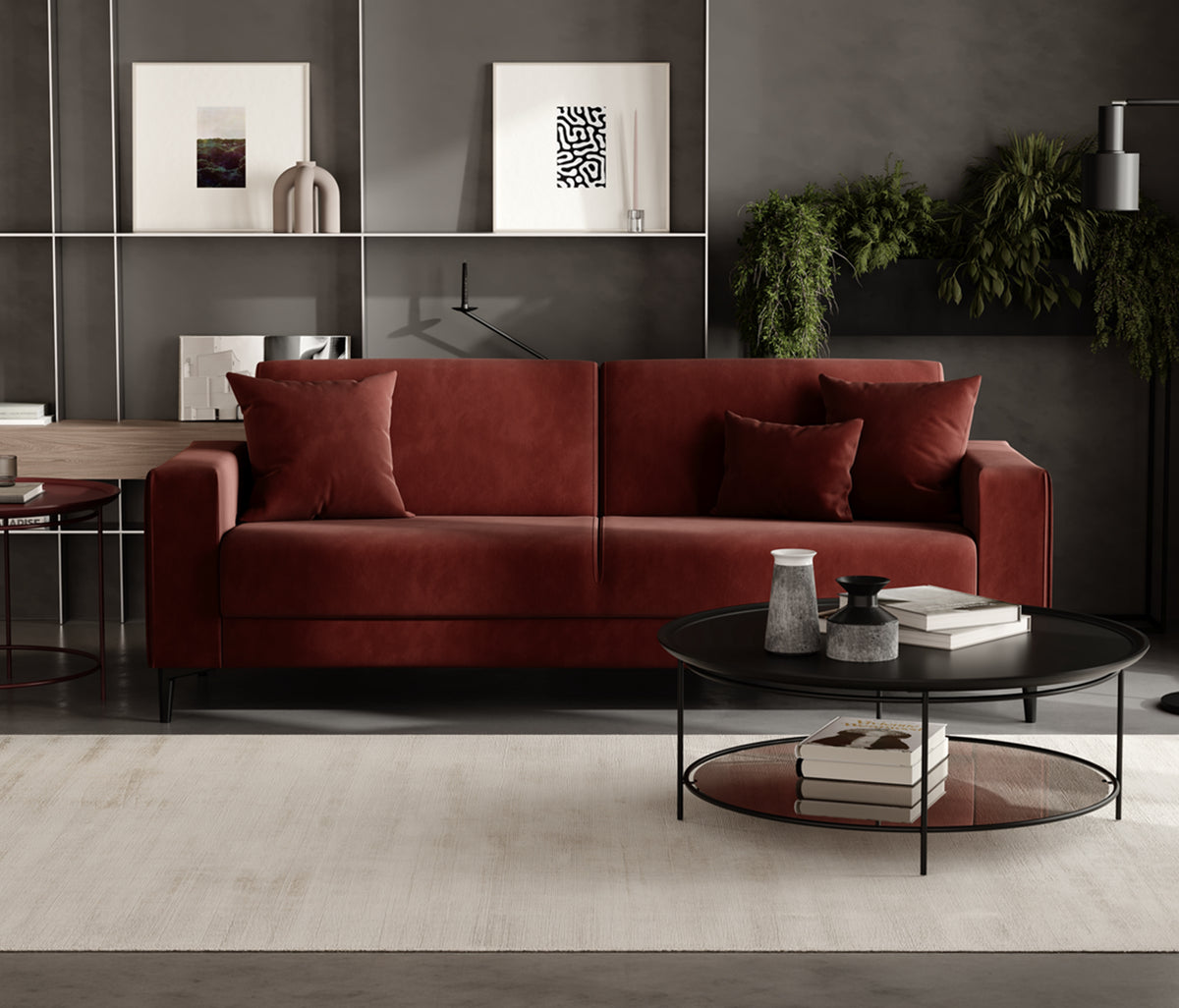 Briza Plus 3-zitsbank met Slaapfunctie Fluweel Terracotta - foto 11