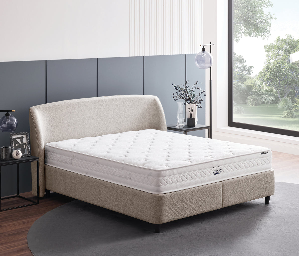 Blue Star & New Canto Matras, Boxspring en Hoofdbord 3-delige Set Creme - foto 15