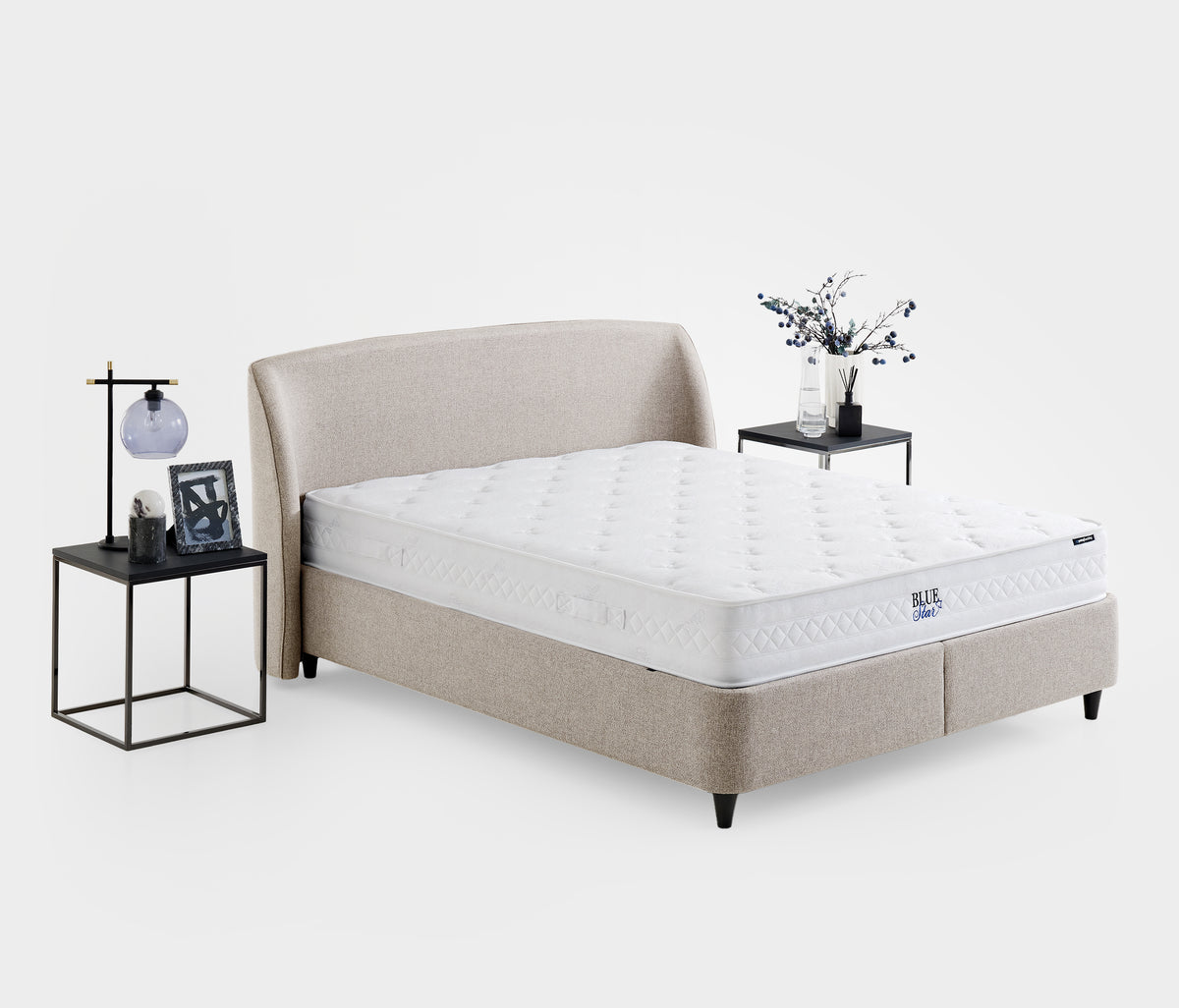 Blue Star & New Canto Matras, Boxspring en Hoofdbord 3-delige Set Creme - foto 4