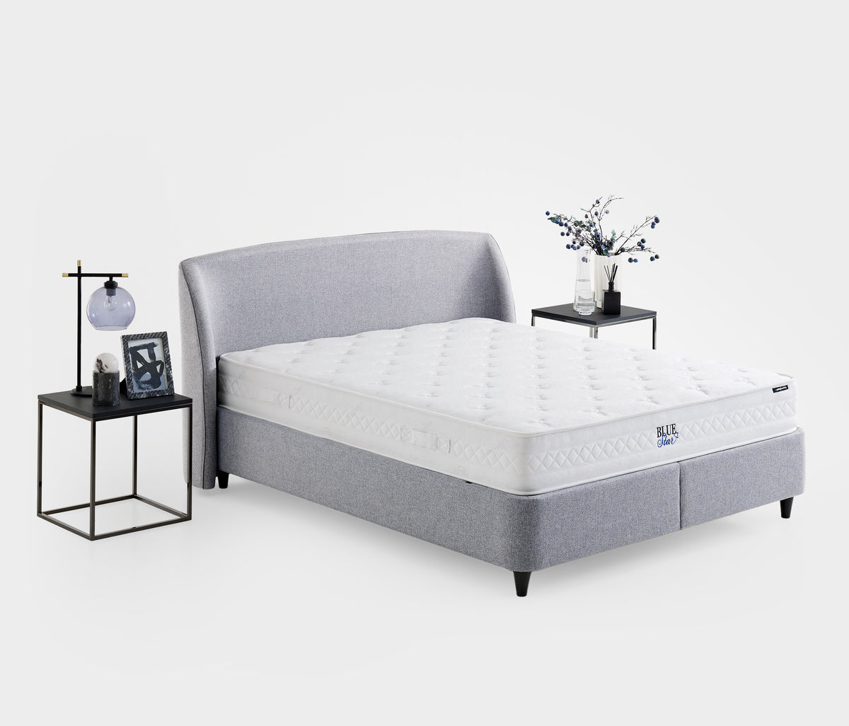 Blue Star & New Canto Matras, Boxspring en Hoofdbord 3-delige Set Zilver - foto 5