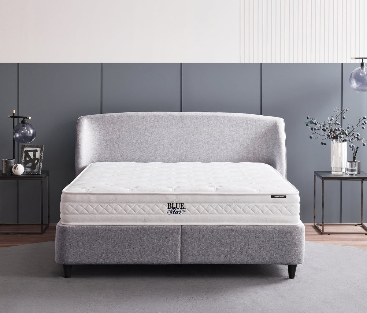 Blue Star & New Canto Matras, Boxspring en Hoofdbord 3-delige Set Zilver - foto 44