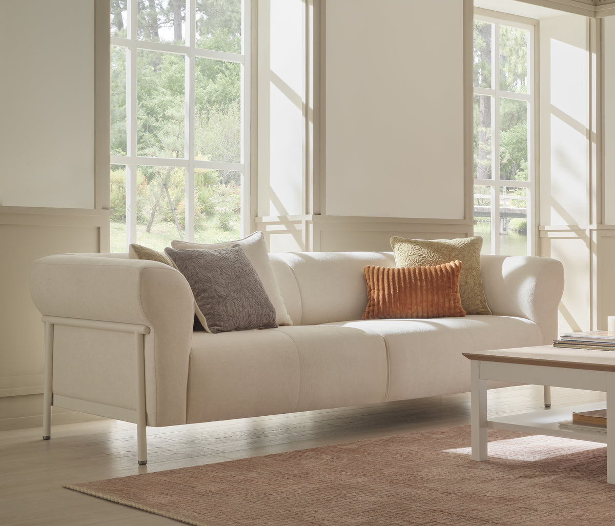 Marsell 3-zitsbank met Slaapfunctie Linnen Look Creme - foto 3