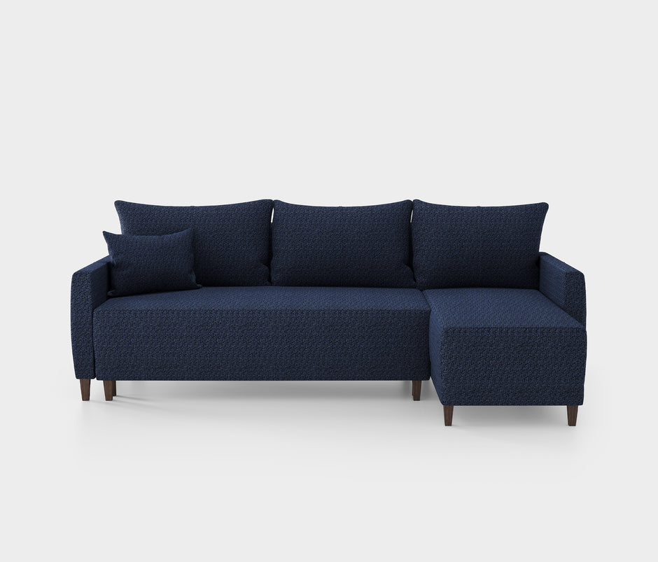 Smart Plus Hoekbank met Slaapfunctie Klein Linnen Look Marineblauw