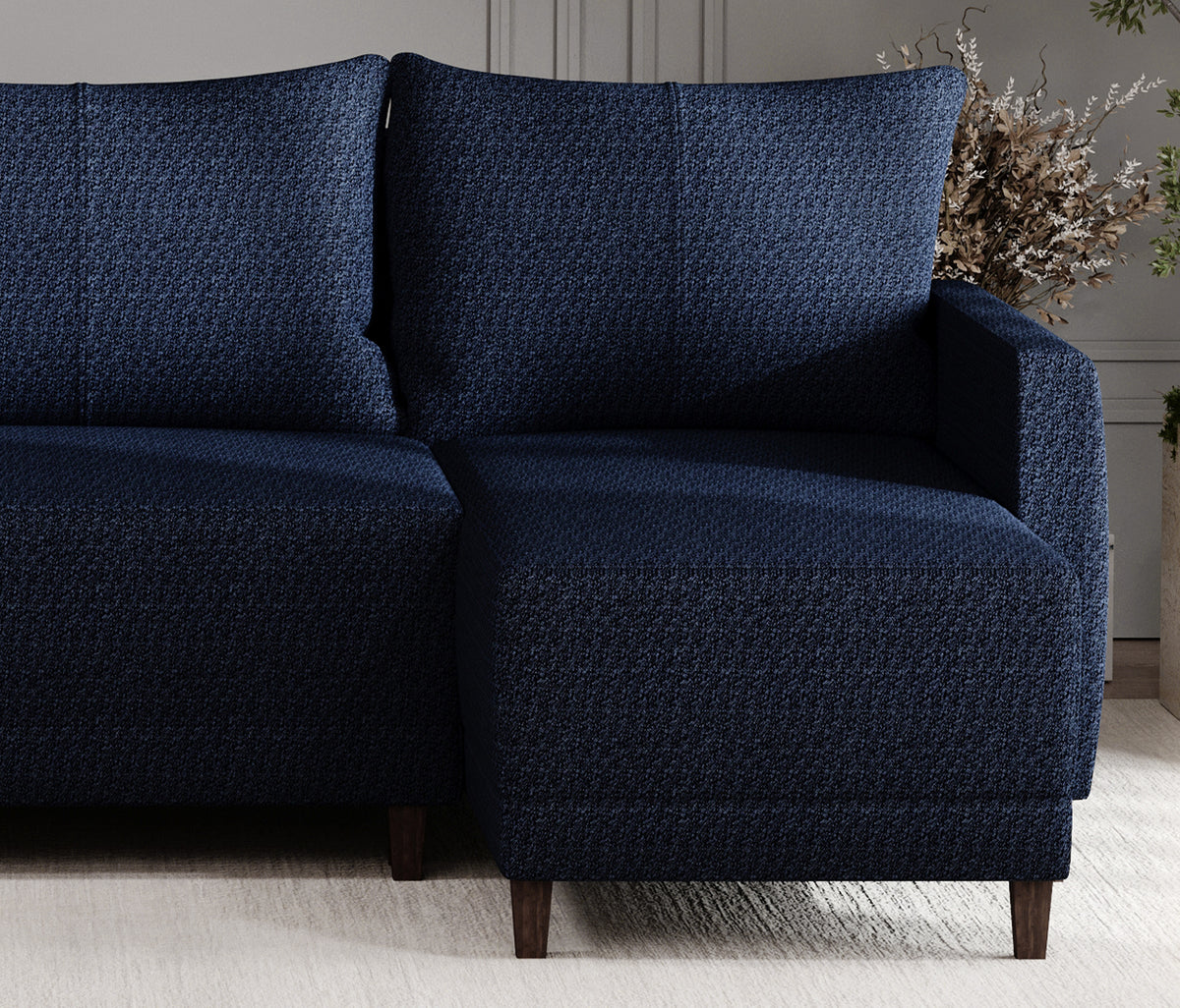 Smart Plus Hoekbank met Slaapfunctie Klein Linnen Look Marineblauw - foto 4