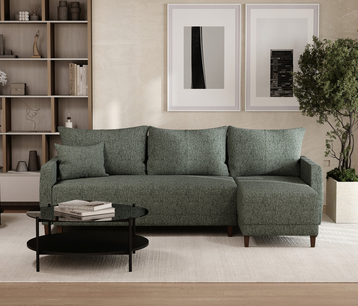 Smart Plus Hoekbank met Slaapfunctie Klein Chenille Groen - foto 2