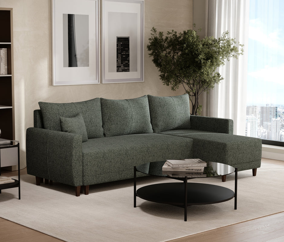 Smart Plus Hoekbank met Slaapfunctie Klein Chenille Groen