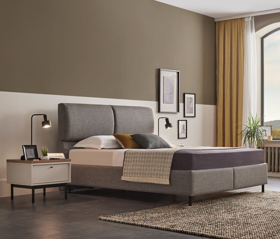 Loreto Boxspring met Hoofdbord Linnen Look Blauw