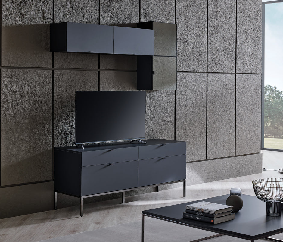 Legato TV-meubel Bovenmodule met Glazen Deuren Zwart 40x40x27 cm