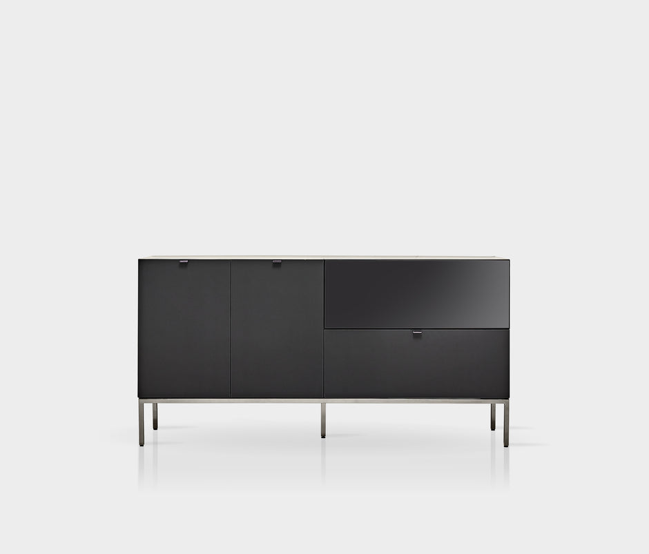 Legato Dressoir met Spiegelglas en Metalen Poten Zwart