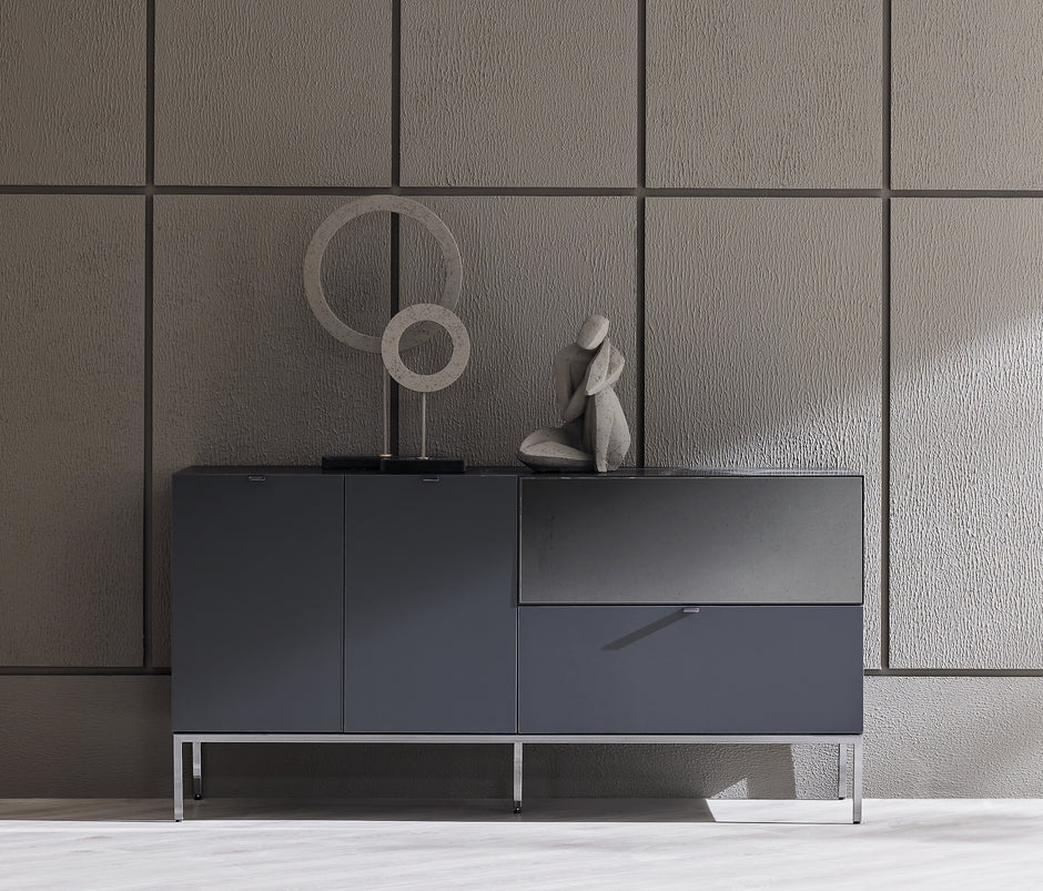 Legato Dressoir met Spiegelglas en Metalen Poten Zwart