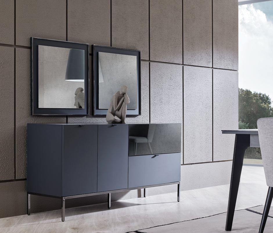 Legato Dressoir met Spiegelglas en Metalen Poten Zwart