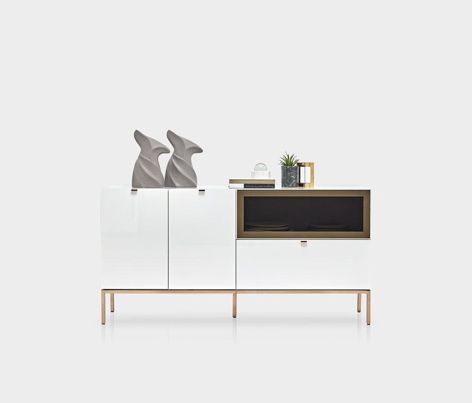 Legato Dressoir met Spiegelglas en Metalen Poten Wit