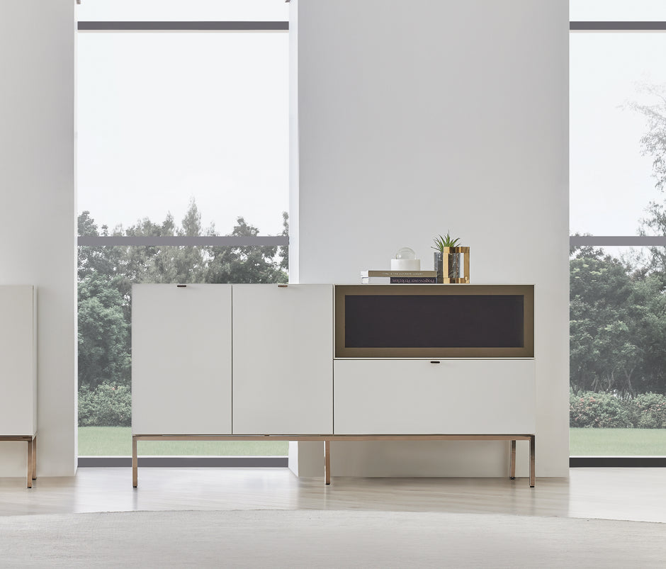 Legato Dressoir met Spiegelglas en Metalen Poten Wit