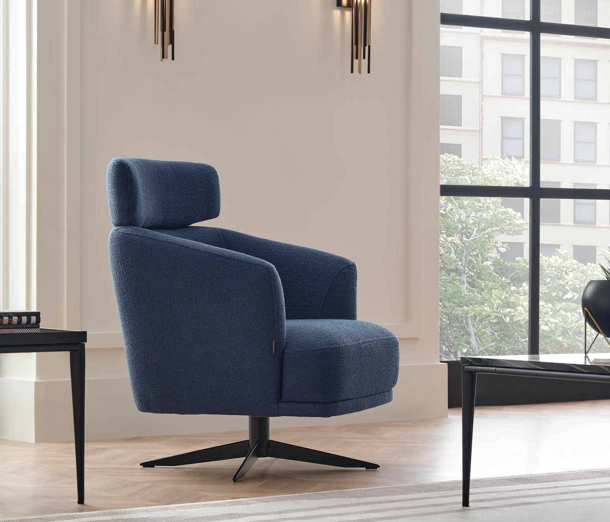 Swan Draaifauteuil met Hoofdsteun Bouclé Turkoois - foto 2