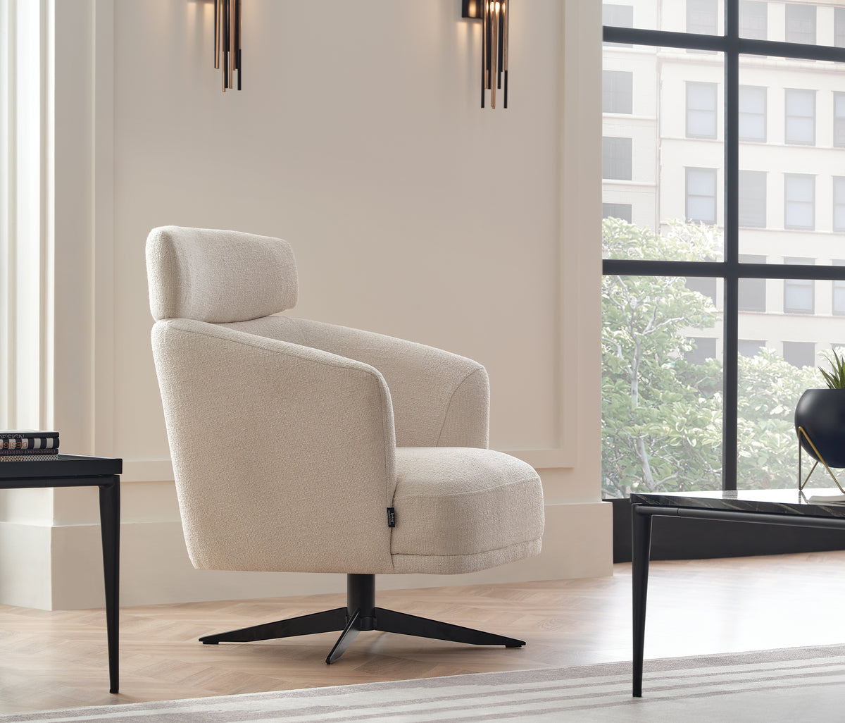 Swan Draaifauteuil met Hoofdsteun Bouclé Wit - foto 2