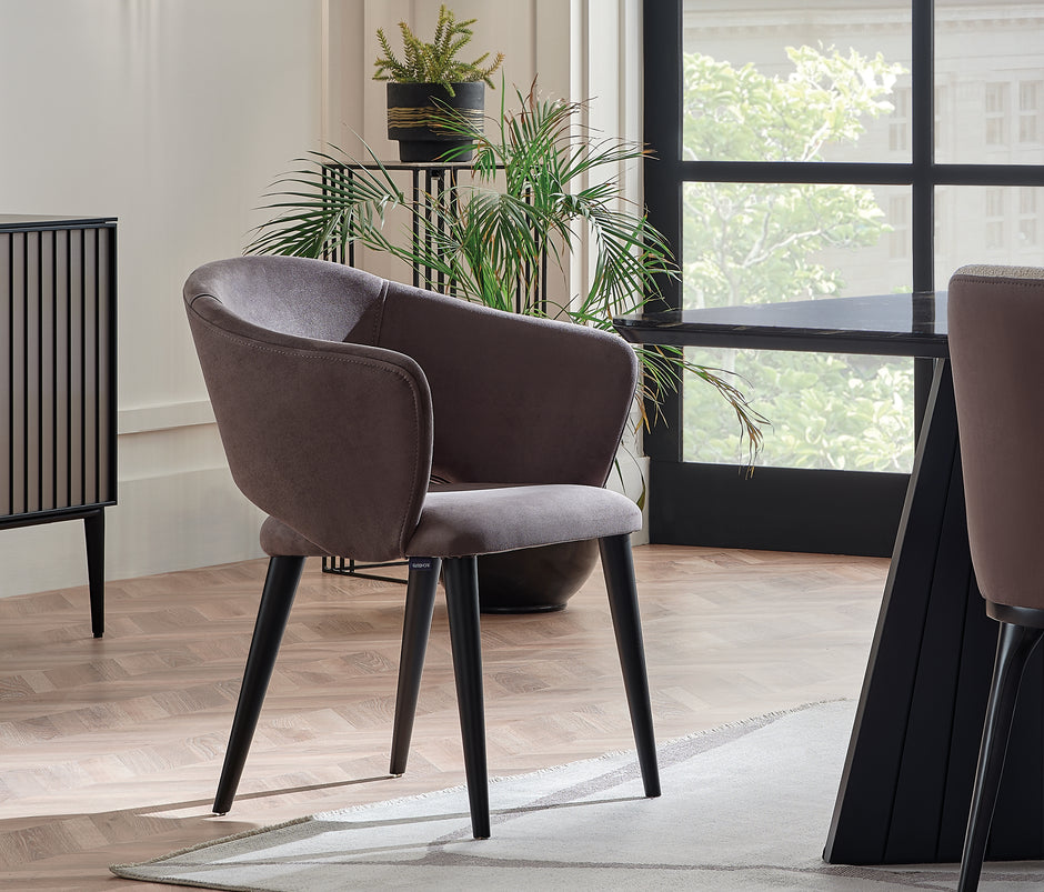 Riga Stoel met Houten Poten Suède Look Grijs