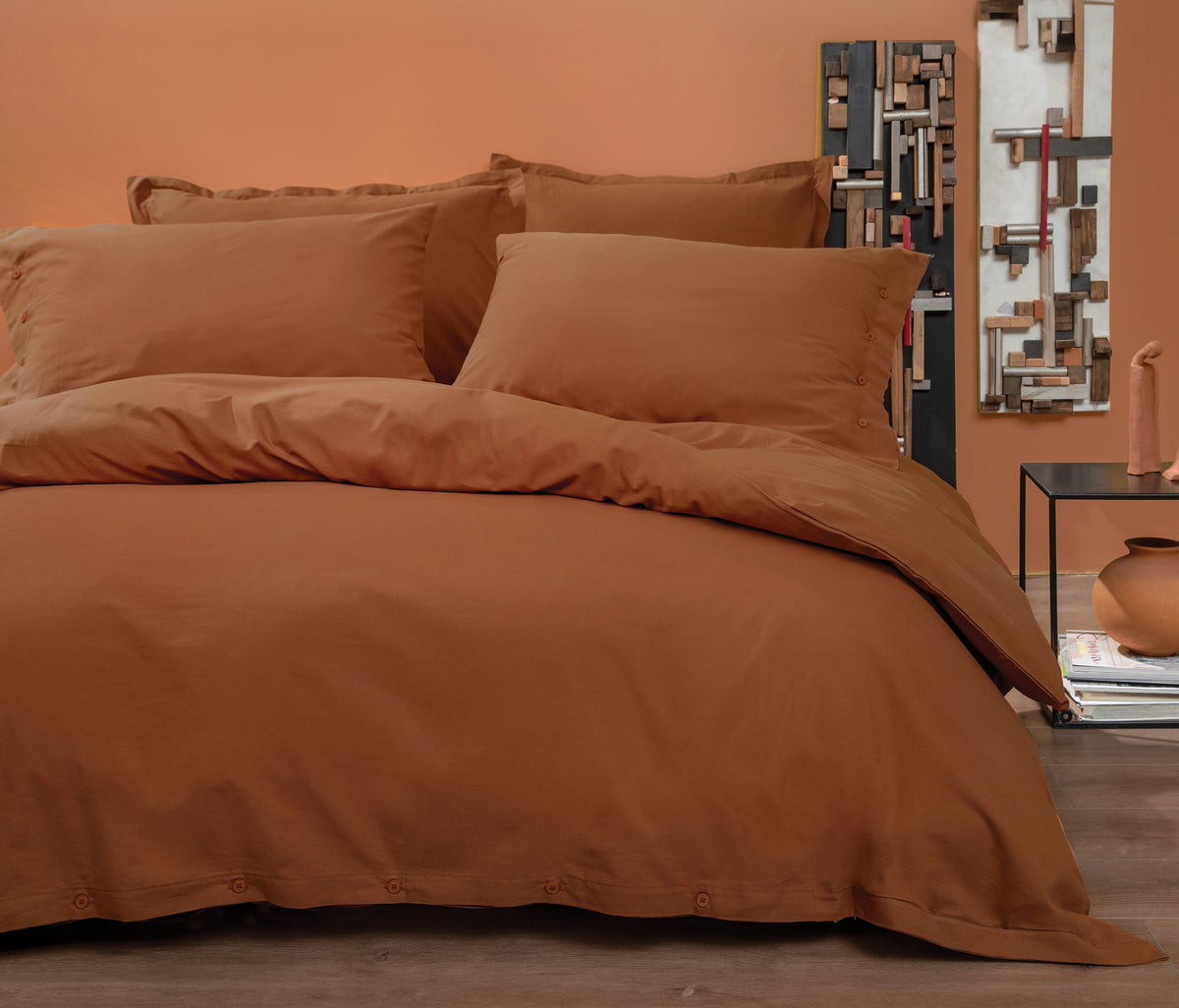 Plain Ranforce Dekbedovertrekset Terracotta