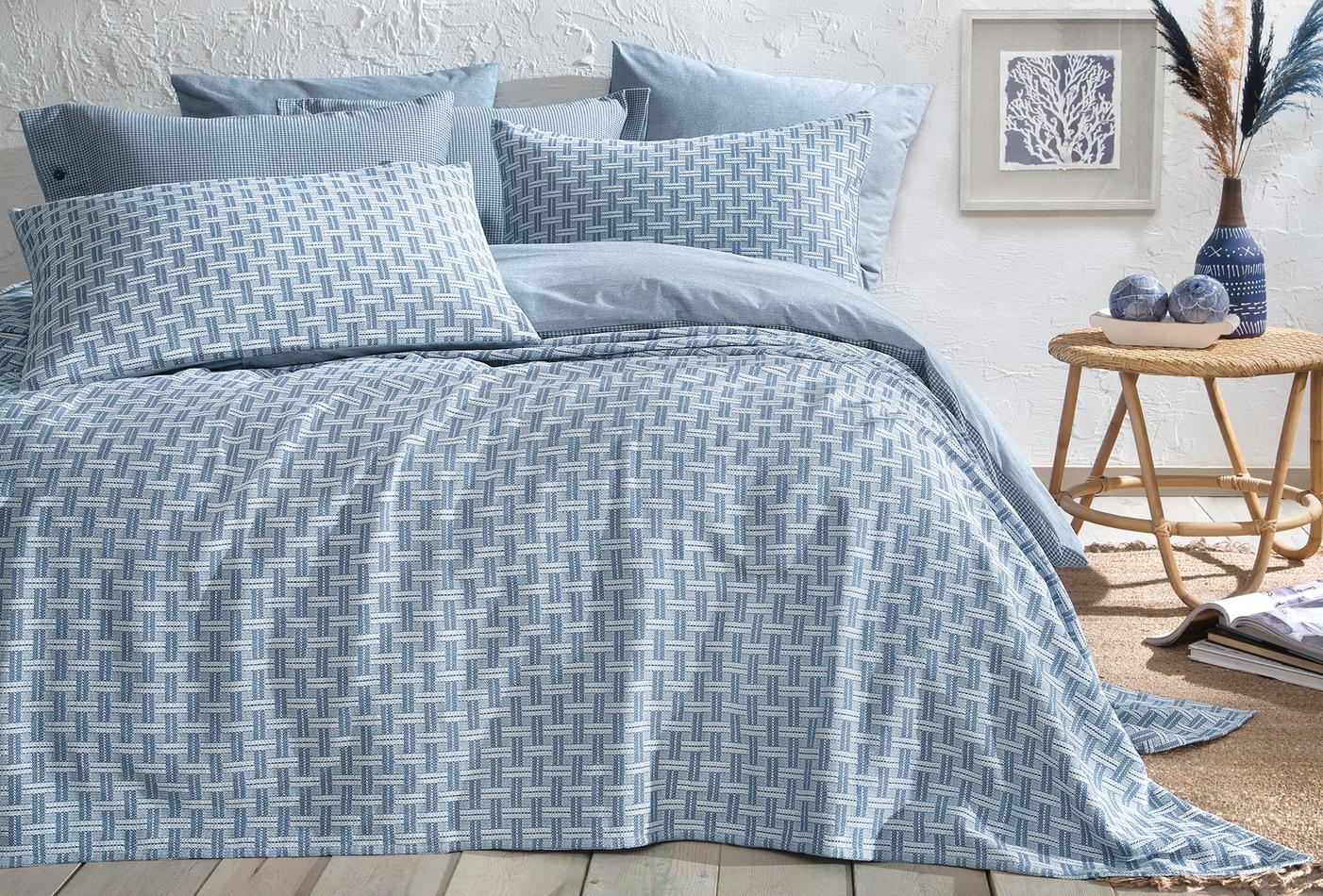 Clara Blauw Bed Sprei Seti Eenpersoons