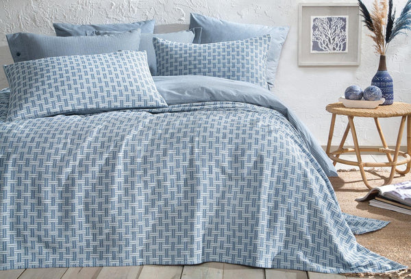 Clara Blauw Bed Sprei Seti Eenpersoons