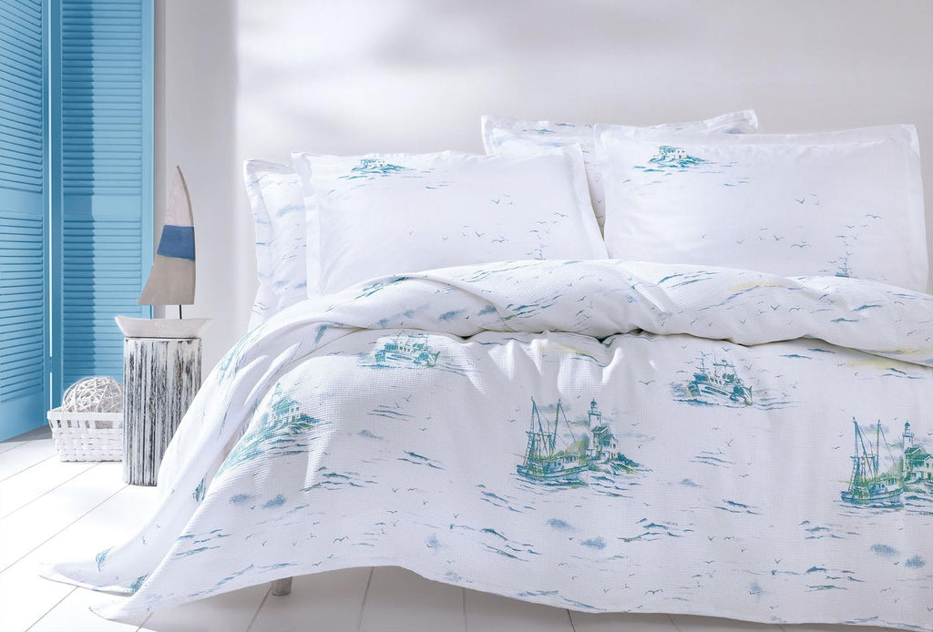 Onie Blauw Pique Tk Eenpersoons