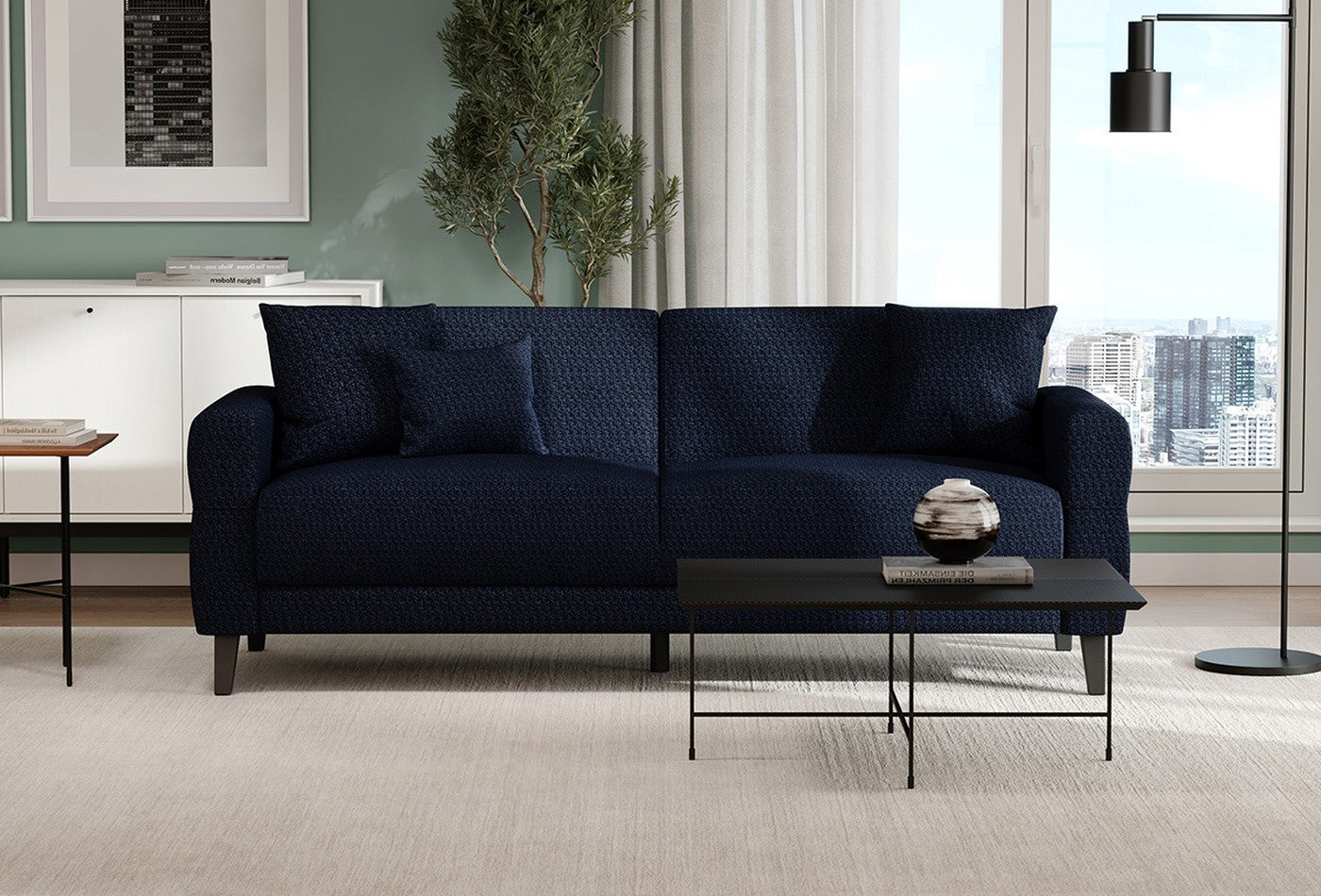 Astera Plus 3-Zitsbank met slaapfunctieLinnen geweven Marineblauw - foto 4