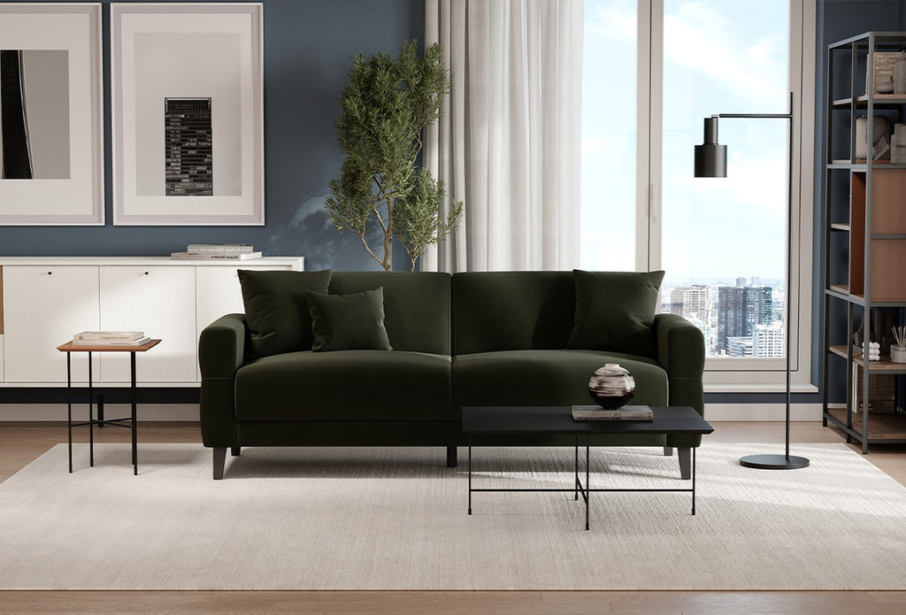 Astera Plus 3-Zitsbank met slaapfunctie Fluweel Donker Haki Antraciet - foto 4