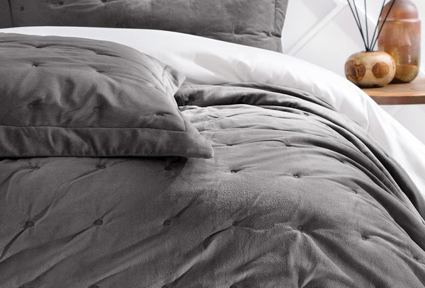 Vals Grijs Fluweel Bed Sprei Seti Tweepersoons