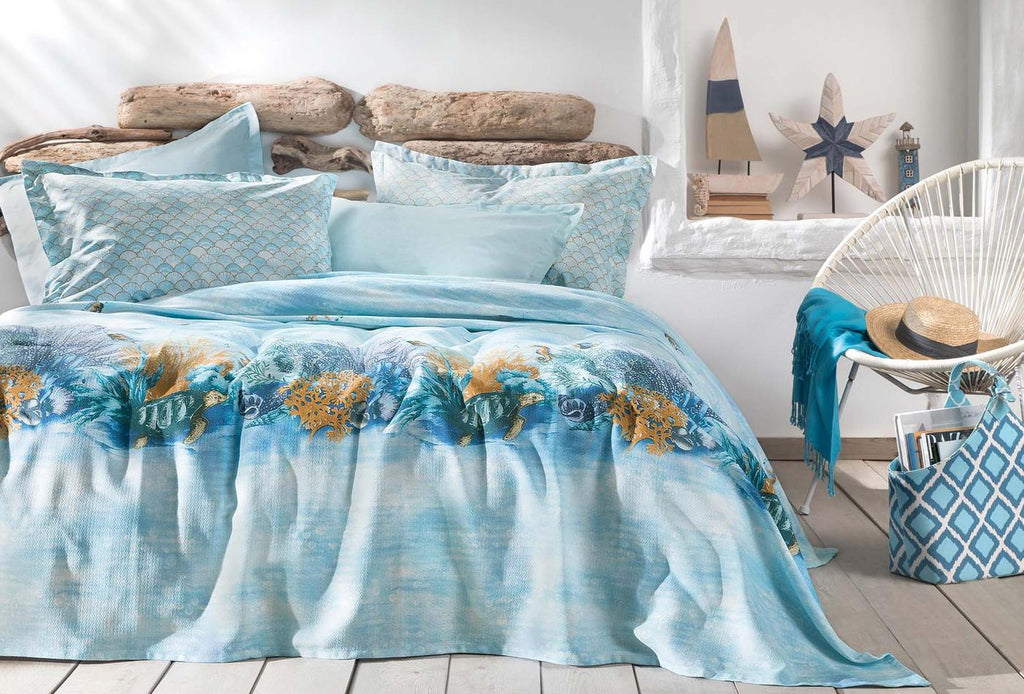 Aquamarine Turquoise Pique-set Tweepersoons