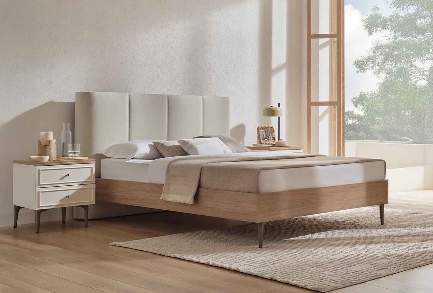 Marsana Bed Incl. Hoofdbord 160x200 cm Beige Geweven stof - foto 3