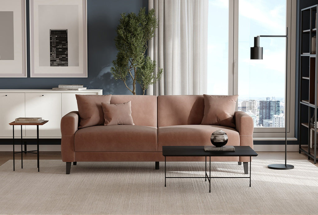 Astera Plus 3-Zitsbank met slaapfunctie Huisdiervriendelijk Fluweel Roze - foto 4