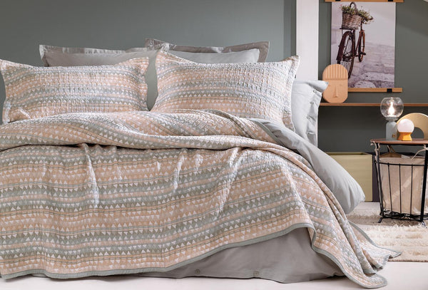 Akoni Beige Bed Sprei Seti Eenpersoons