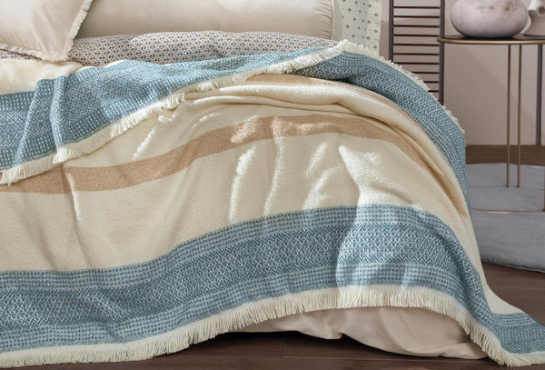 Uberto Indigo Ekru Bank Plaid Tv-plaid 140X190 Cm