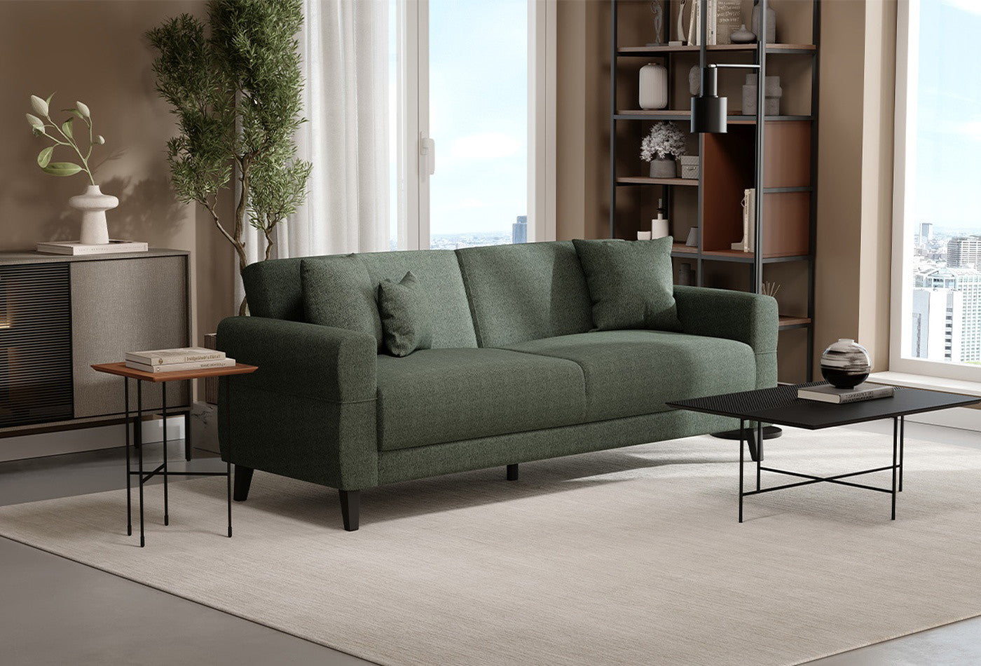 Astera Plus 3-Zitsbank met slaapfunctie Chenille Amandel Groen - foto 3
