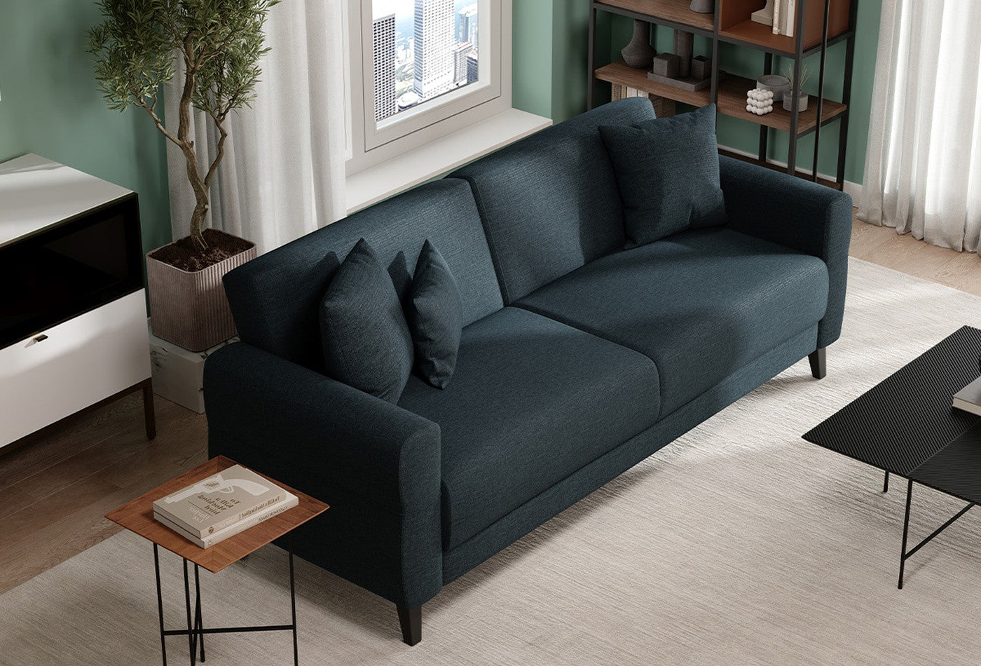 Astera Plus 3-Zitsbank met slaapfunctie Fluweel Marineblauw - foto 5