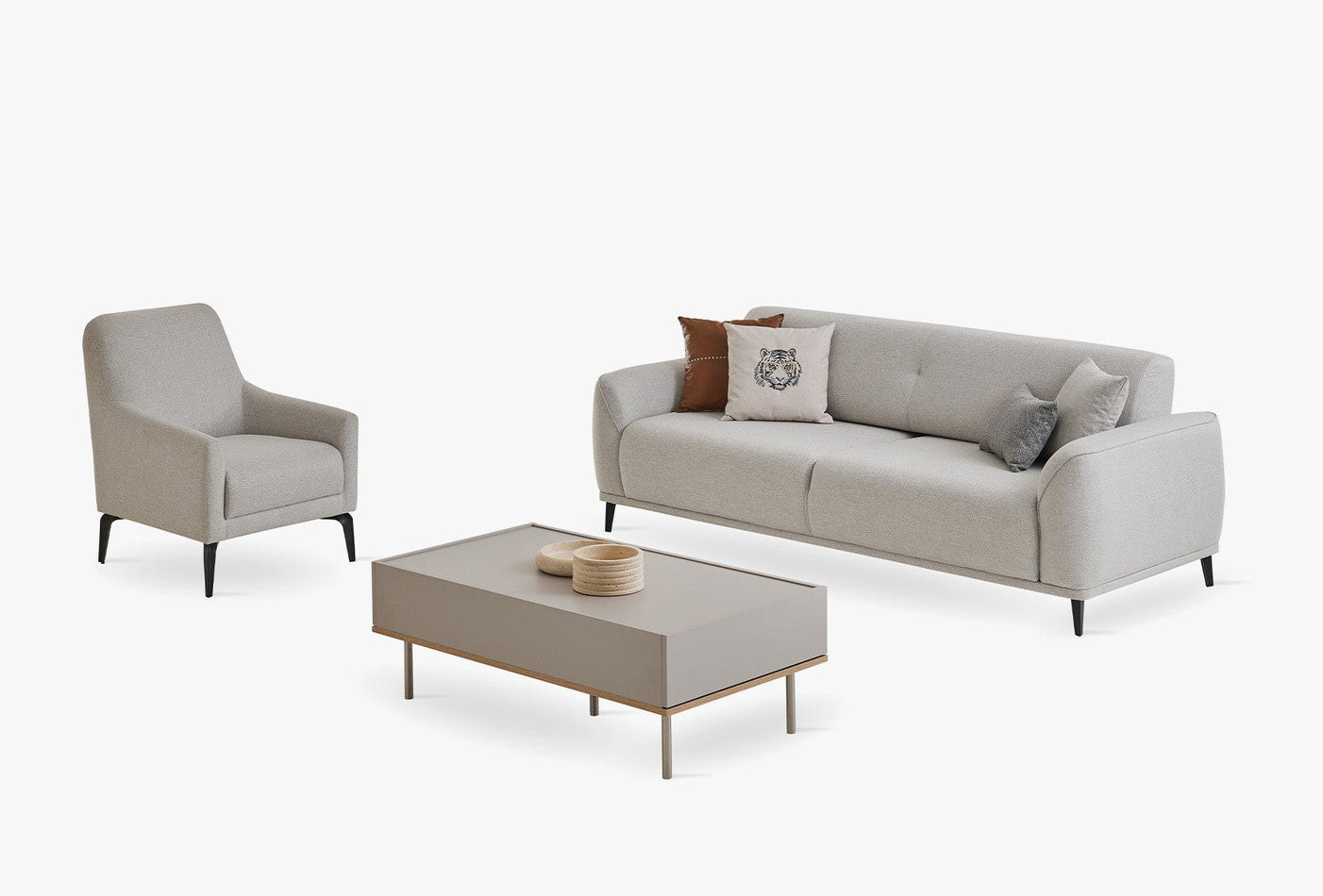 Cante 3-Zitsbank met Slaapfunctie + Fauteuil Linnen geweven Creme - foto 2