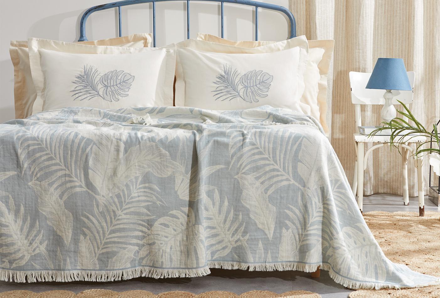 Belinda Blauw Pique Bed Sprei Tk Tweepersoons