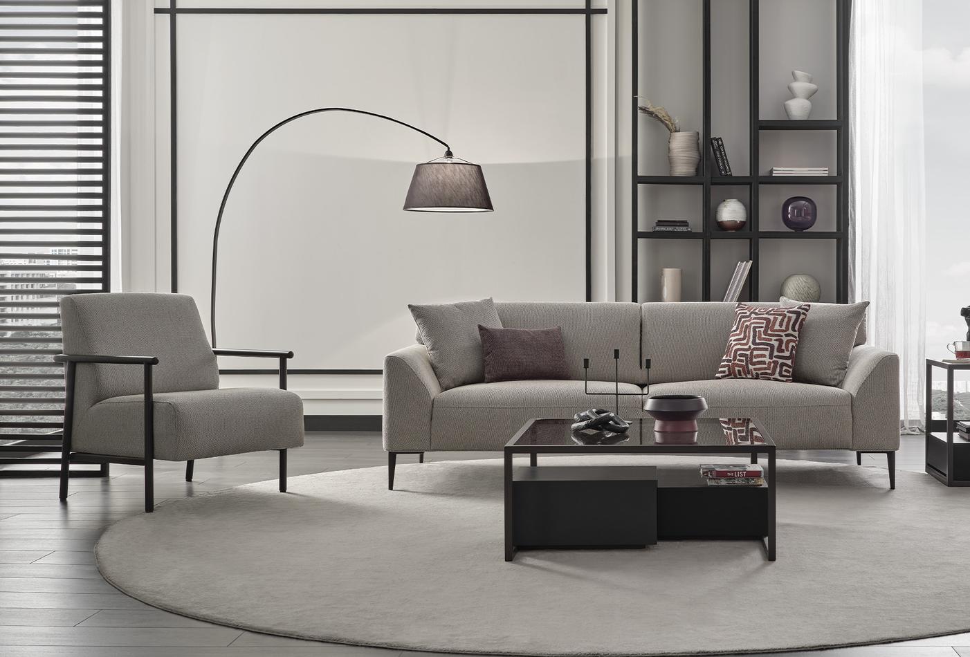 Berta 3-Zitsbank met slaapfunctie + Fauteuil Linnen geweven Beige