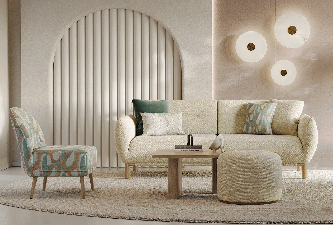 Perge 3 -Zitsbank met Slaapfunctie + Fauteuil Creme