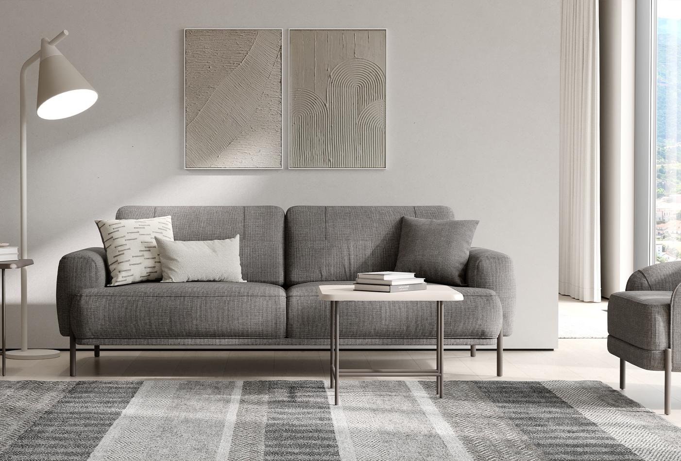 Varena 3-Zitsbank met Slaapfunctie + Fauteuil Linnen geweven Taupe - foto 4