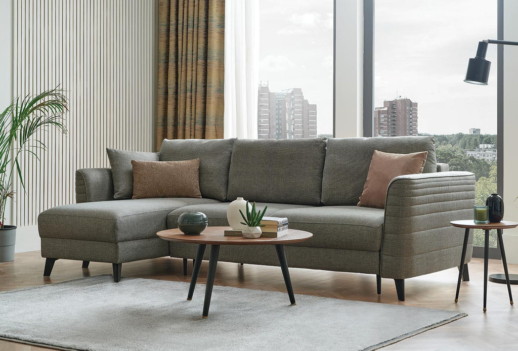 Grace Hoekbank met Slaapfunctie Large Fluweel Bruin-Groen