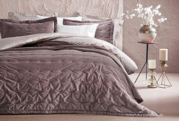 Vals Asgrijs Fluweel Bed Sprei Seti Tweepersoons