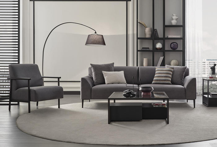 Berta 3-Zitsbank met slaapfunctie + Fauteuil Fluweel 14002 Grijs