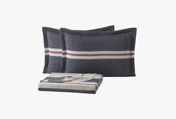 Recta Marineblauw Pique Bed Sprei Seti Tweepersoons