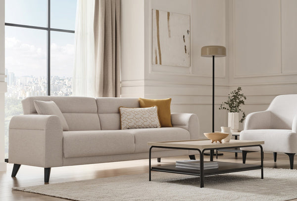 Paloma 3-Zitsbank met Slaapfunctie + Fauteuil Linnen geweven 55701 Creme
