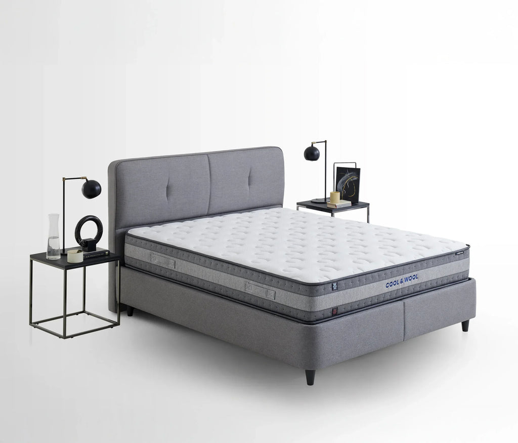 Lento Boxspring met Opbergruimte met Cool Action hoofdbord, creme 14207