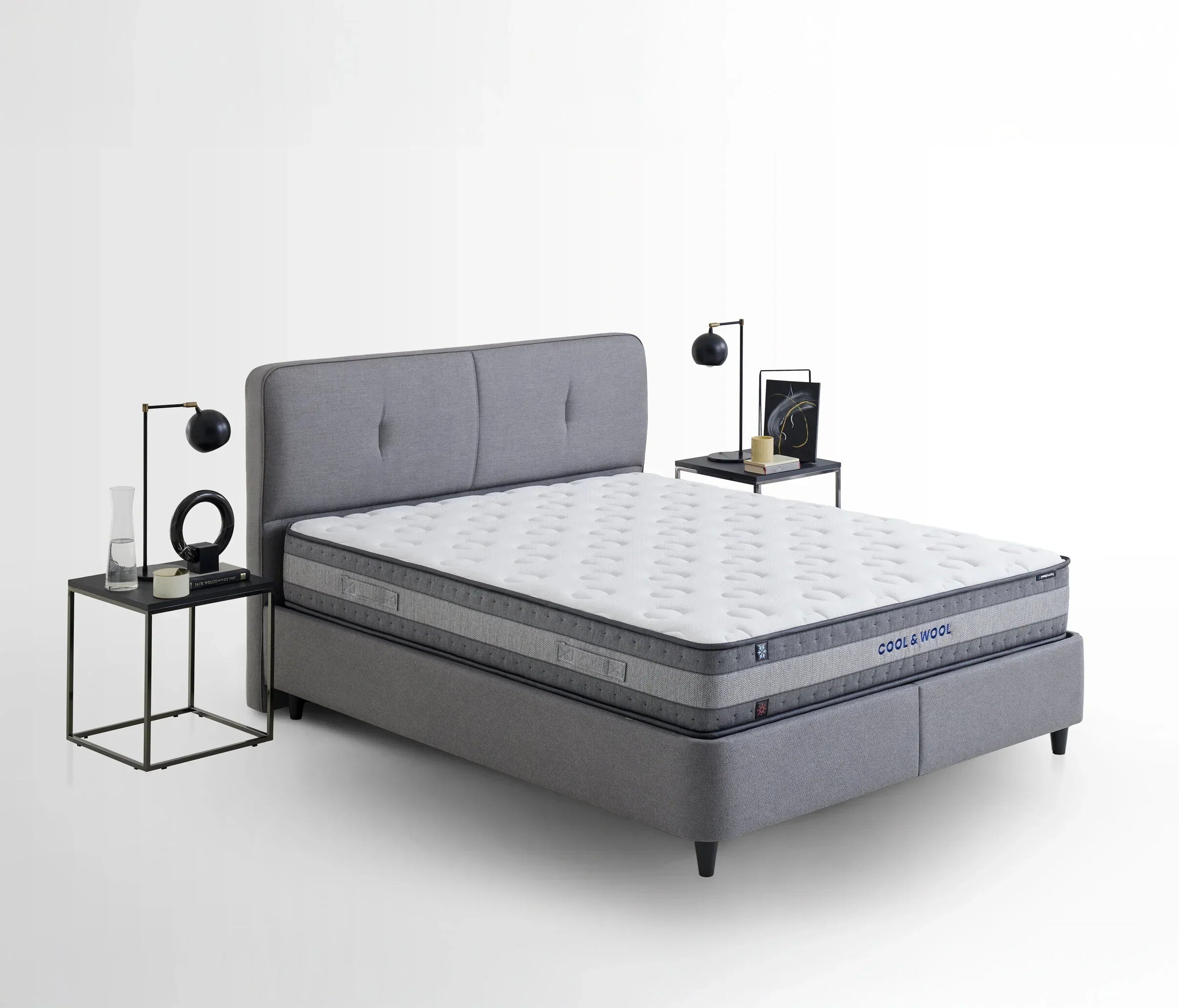 Lento Boxspring met Opbergruimte met Cool Action hoofdbord, creme 14207