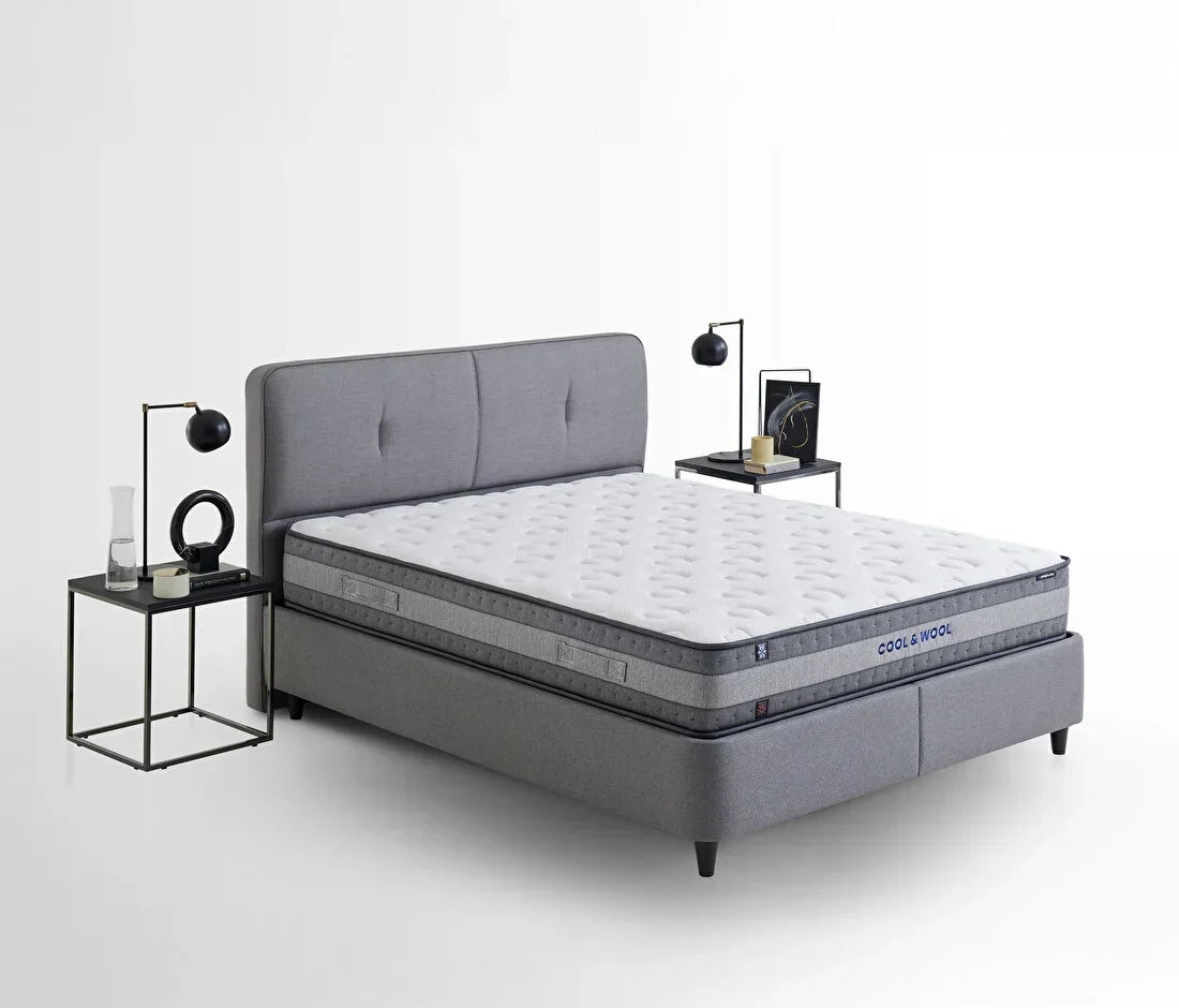 Lento Boxspring met Opbergruimte met Cool Action hoofdbord, creme 14207