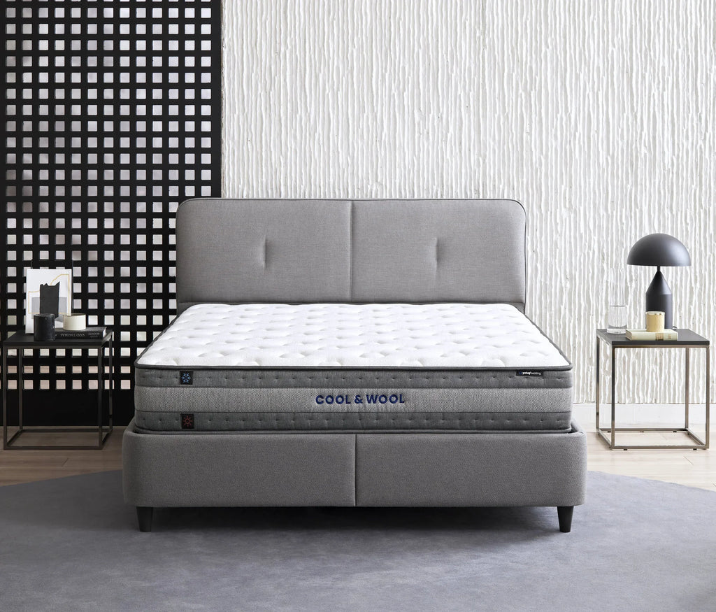 Lento Boxspring met Opbergruimte met Cool Action hoofdbord, creme 14207
