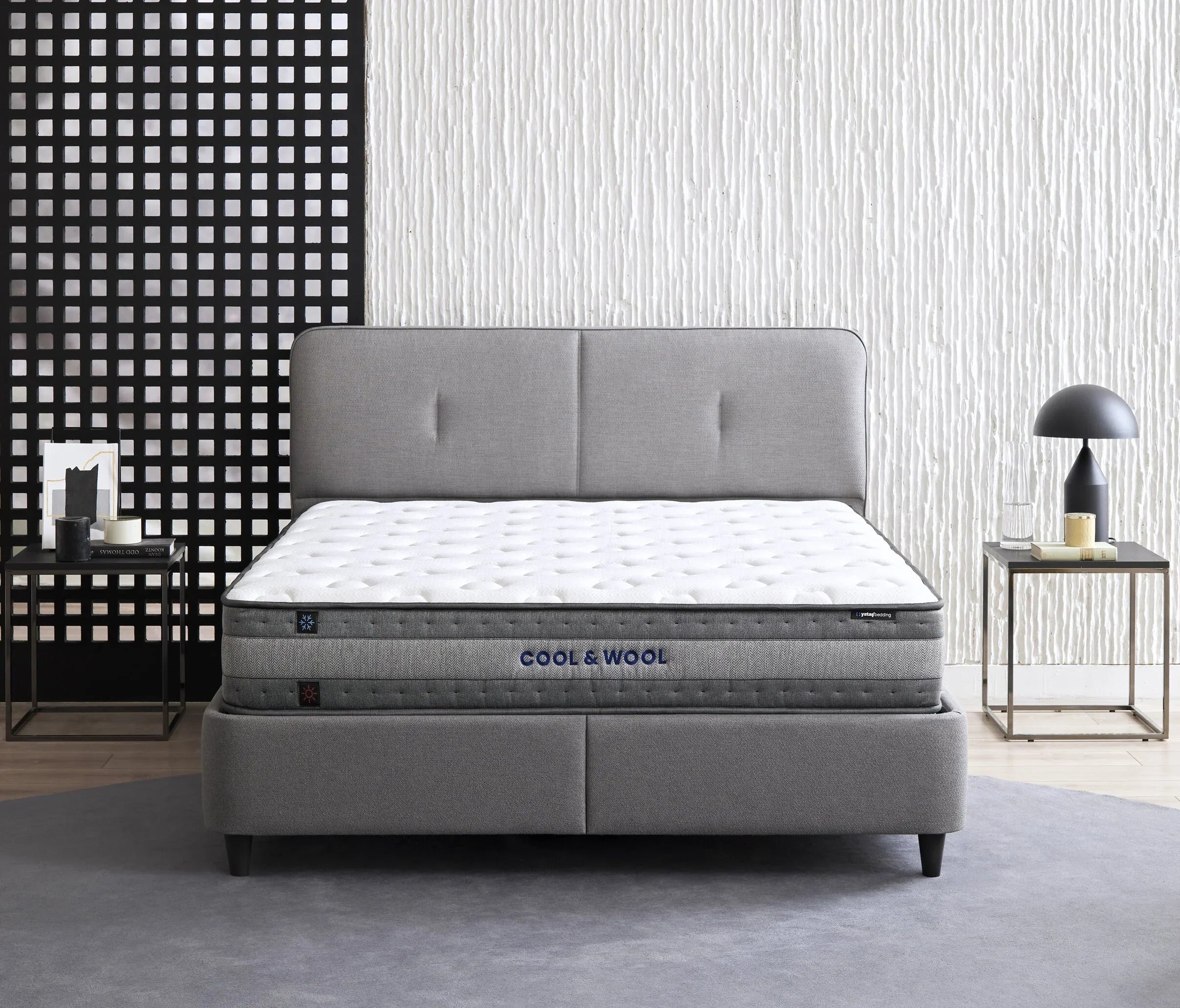 Lento Boxspring met Opbergruimte met Cool Action hoofdbord, creme 14207